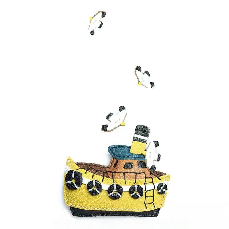 May Flower Handmade Leather Boat Charm – Original Designer Keychain for Bags & Cars | Nautical - Inspired Accessory | Artisanal Gift for Women - Tomlynam