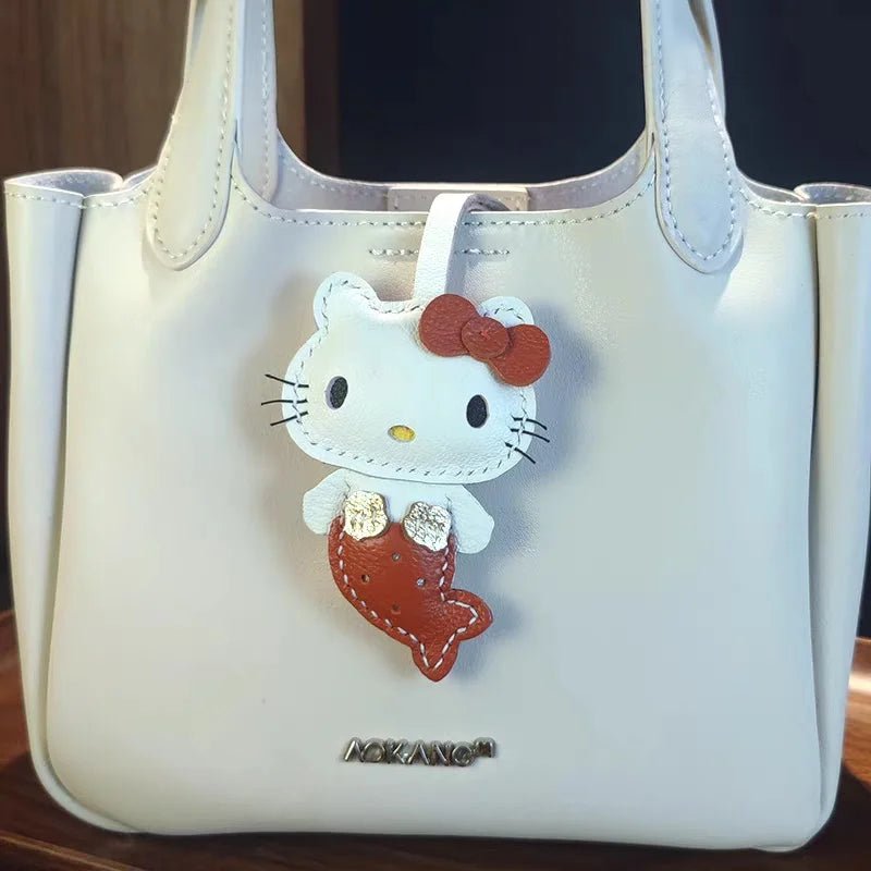 Mermaid Cat Leather Bag Charm – Handmade Genuine Leather Keychain | Cute Mermaid Pendant for Backpack, Purse & Car | Multi - Color Options for Girls - Tomlynam
