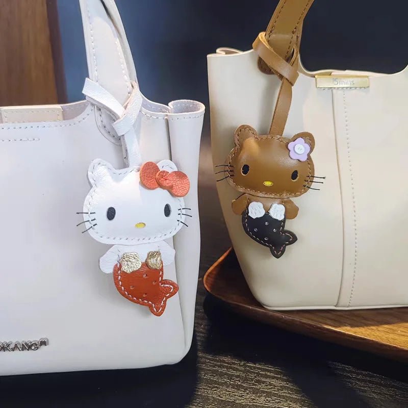 Mermaid Cat Leather Bag Charm – Handmade Genuine Leather Keychain | Cute Mermaid Pendant for Backpack, Purse & Car | Multi - Color Options for Girls - Tomlynam