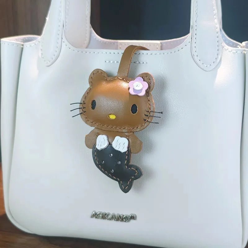 Mermaid Cat Leather Bag Charm – Handmade Genuine Leather Keychain | Cute Mermaid Pendant for Backpack, Purse & Car | Multi - Color Options for Girls - Tomlynam