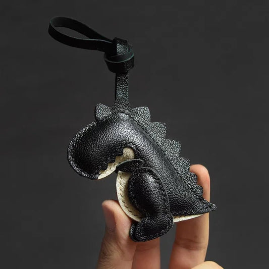 Midnight Dino Leather Bag Charm – Handcrafted Full - Grain Lambskin Keychain | Cute Dinosaur Ornament | Whimsical Gift for Adults & Kids - Tomlynam