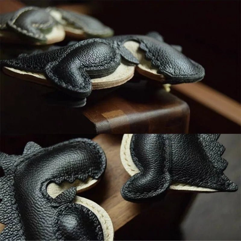 Midnight Dino Leather Bag Charm – Handcrafted Full - Grain Lambskin Keychain | Cute Dinosaur Ornament | Whimsical Gift for Adults & Kids - Tomlynam