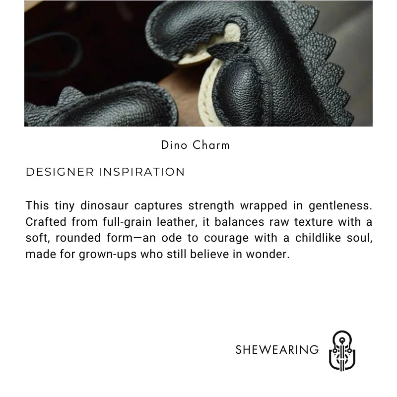 Midnight Dino Leather Bag Charm – Handcrafted Full - Grain Lambskin Keychain | Cute Dinosaur Ornament | Whimsical Gift for Adults & Kids - Tomlynam