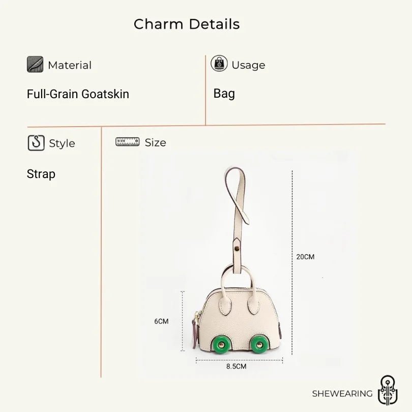Mini Bag Charm – Vintage Car Design Full - Grain Leather Key Accessory - Tomlynam