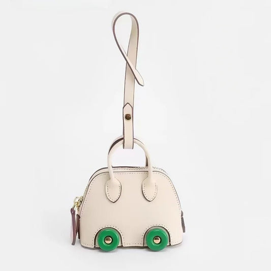 Mini Bag Charm – Vintage Car Design Full - Grain Leather Key Accessory - Tomlynam
