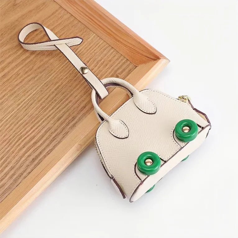 Mini Bag Charm – Vintage Car Design Full - Grain Leather Key Accessory - Tomlynam