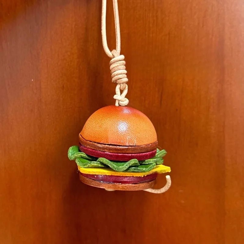 Mini Burger & Fries Leather Bag Charm Set – Handmade 3D Full - Grain Leather Accessories | Novelty Fast Food Pendant for Bags or Keys - Tomlynam