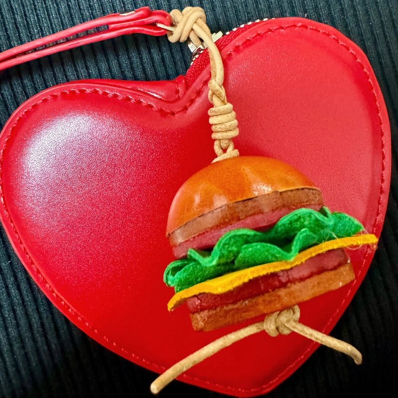 Mini Burger & Fries Leather Bag Charm Set – Handmade 3D Full - Grain Leather Accessories | Novelty Fast Food Pendant for Bags or Keys - Tomlynam
