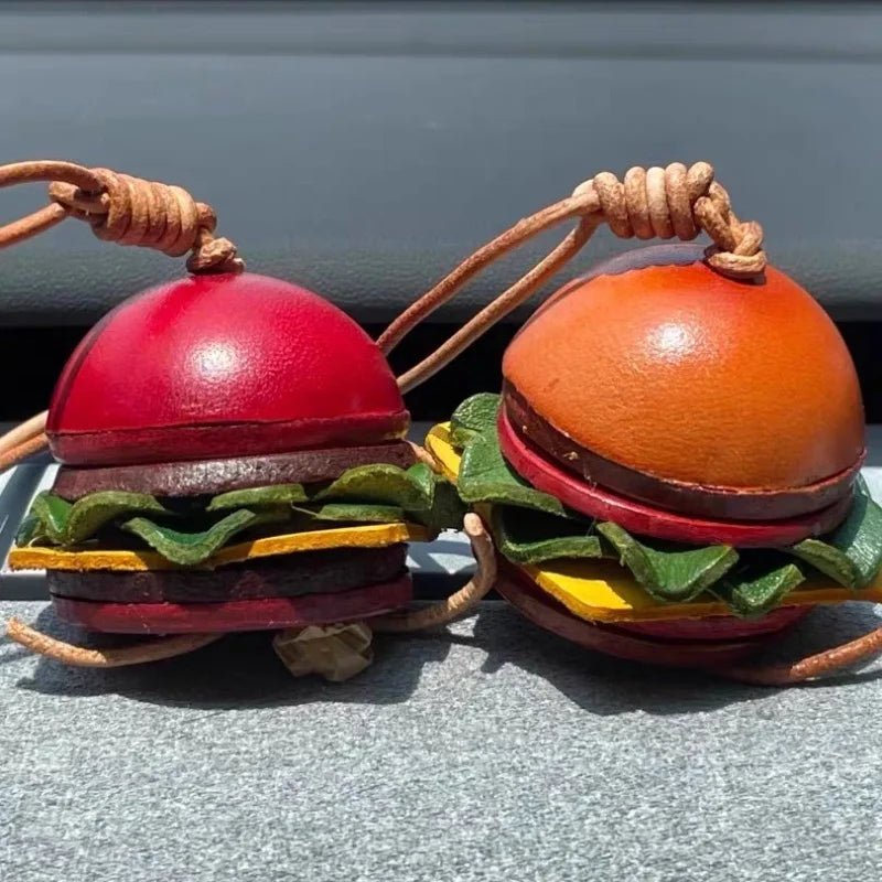 Mini Burger & Fries Leather Bag Charm Set – Handmade 3D Full - Grain Leather Accessories | Novelty Fast Food Pendant for Bags or Keys - Tomlynam