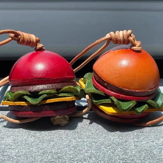 Mini Burger & Fries Leather Bag Charm Set – Handmade 3D Full - Grain Leather Accessories | Novelty Fast Food Pendant for Bags or Keys - Tomlynam
