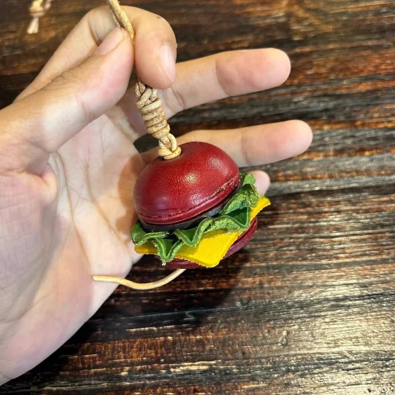 Mini Burger & Fries Leather Bag Charm Set – Handmade 3D Full - Grain Leather Accessories | Novelty Fast Food Pendant for Bags or Keys - Tomlynam