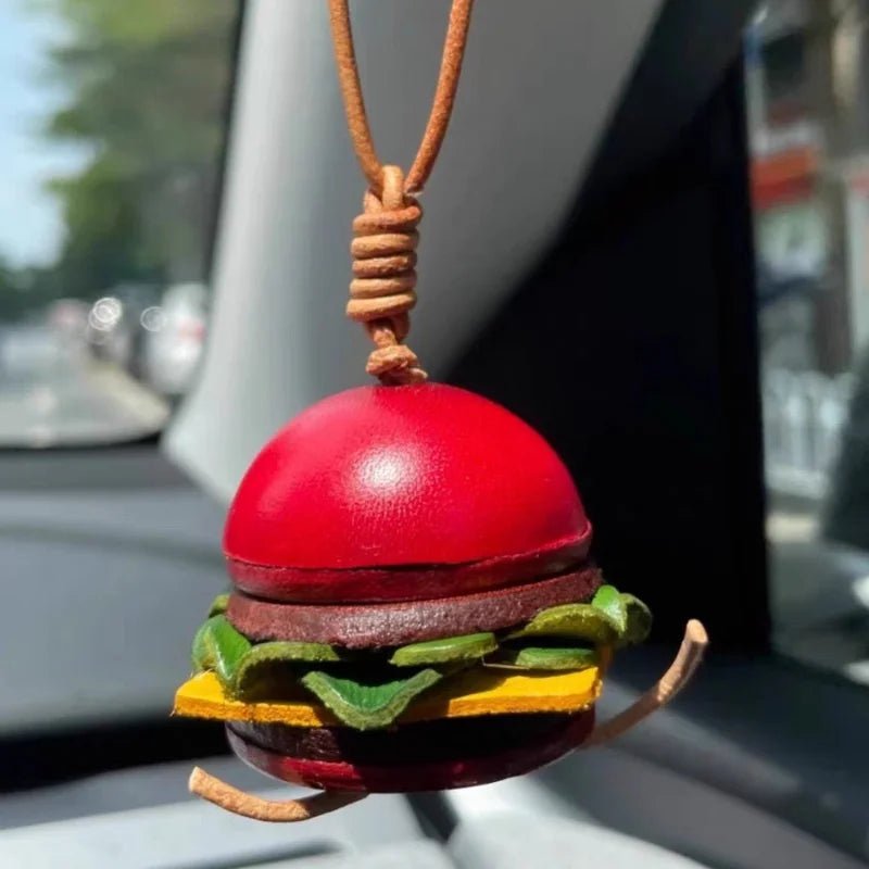 Mini Burger & Fries Leather Bag Charm Set – Handmade 3D Full - Grain Leather Accessories | Novelty Fast Food Pendant for Bags or Keys - Tomlynam