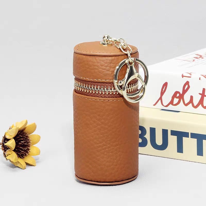 Mini Leather Lipstick & Storage Bag Charm – Handmade Top - Grain Leather Keychain | Multifunctional Coin, Earphone, & Small Accessories Holder - Tomlynam