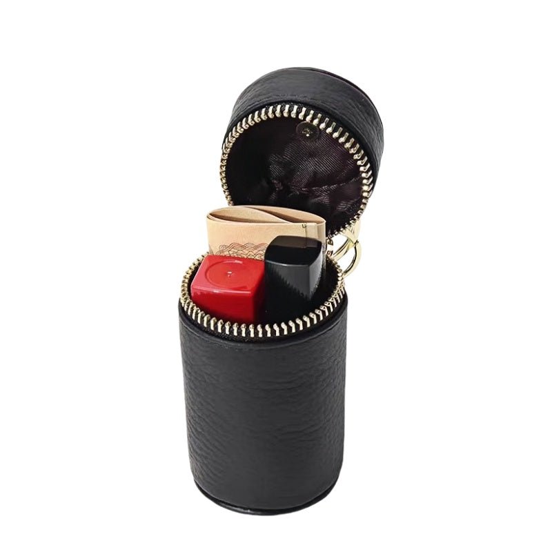 Mini Leather Lipstick & Storage Bag Charm – Handmade Top - Grain Leather Keychain | Multifunctional Coin, Earphone, & Small Accessories Holder - Tomlynam
