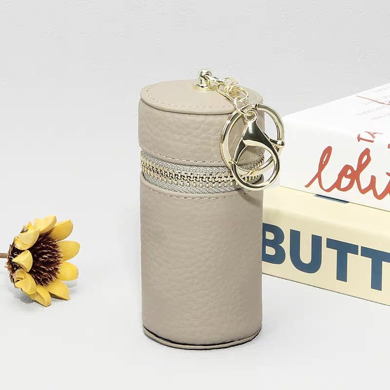 Mini Leather Lipstick & Storage Bag Charm – Handmade Top - Grain Leather Keychain | Multifunctional Coin, Earphone, & Small Accessories Holder - Tomlynam
