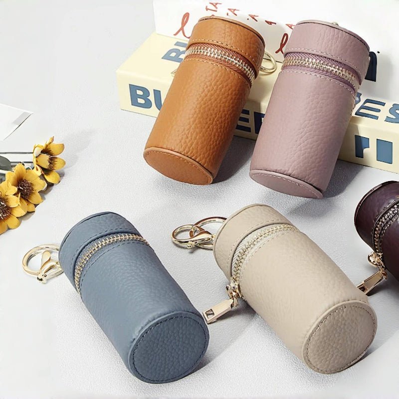Mini Leather Lipstick & Storage Bag Charm – Handmade Top - Grain Leather Keychain | Multifunctional Coin, Earphone, & Small Accessories Holder - Tomlynam