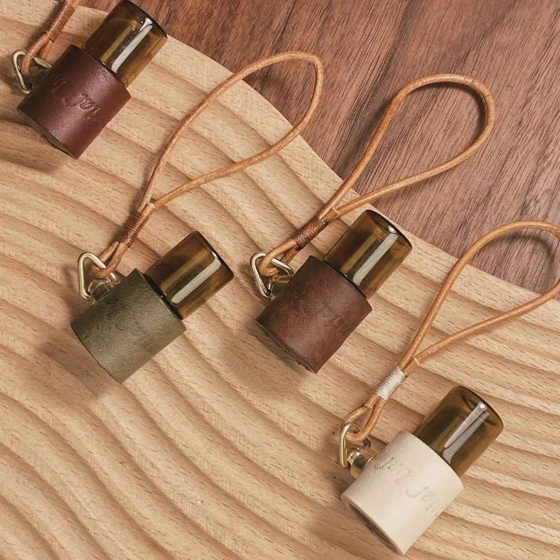 Minimalist Refillable Perfume Bottle Charm – Handcrafted Leather Aroma Pendant | Essential Oil Roller Keychain | Mosquito Repellent Bag Accessory - Tomlynam