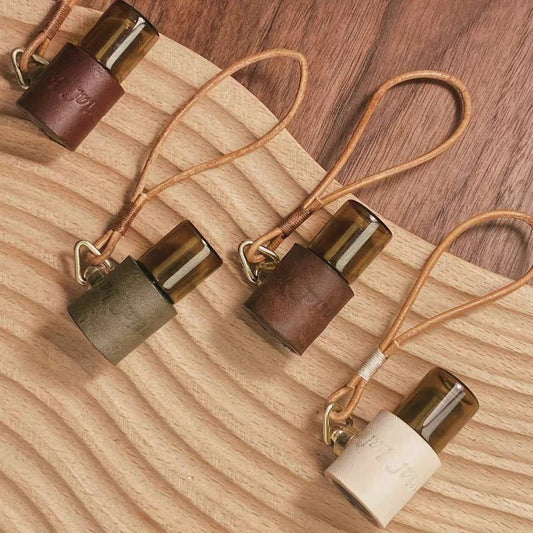 Minimalist Refillable Perfume Bottle Charm – Handcrafted Leather Aroma Pendant | Essential Oil Roller Keychain | Mosquito Repellent Bag Accessory - Tomlynam
