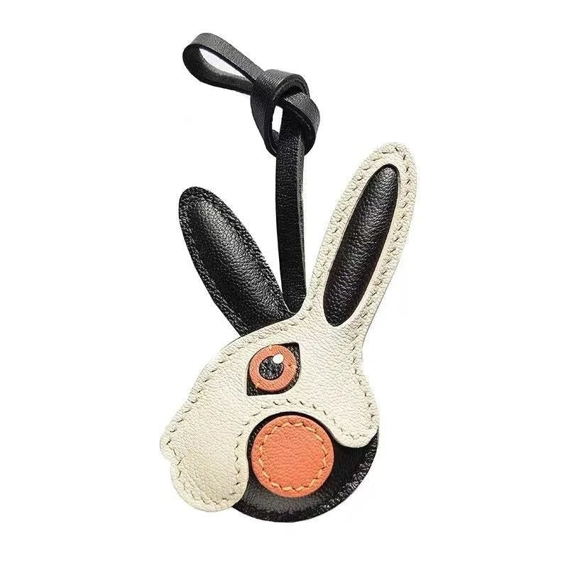 Modern Rabbit Leather Bag Charm – Handmade Two - Tone Bunny Keychain | Playful Minimalist Accessory | Cute Gift for Women - Tomlynam