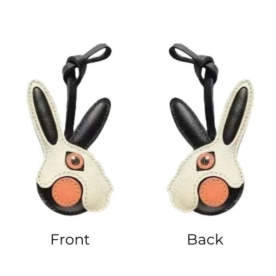 Modern Rabbit Leather Bag Charm – Handmade Two - Tone Bunny Keychain | Playful Minimalist Accessory | Cute Gift for Women - Tomlynam