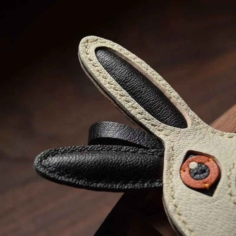 Modern Rabbit Leather Bag Charm – Handmade Two - Tone Bunny Keychain | Playful Minimalist Accessory | Cute Gift for Women - Tomlynam