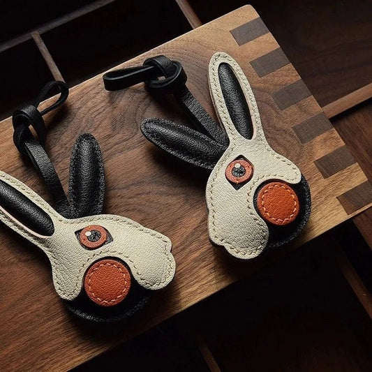Modern Rabbit Leather Bag Charm – Handmade Two - Tone Bunny Keychain | Playful Minimalist Accessory | Cute Gift for Women - Tomlynam