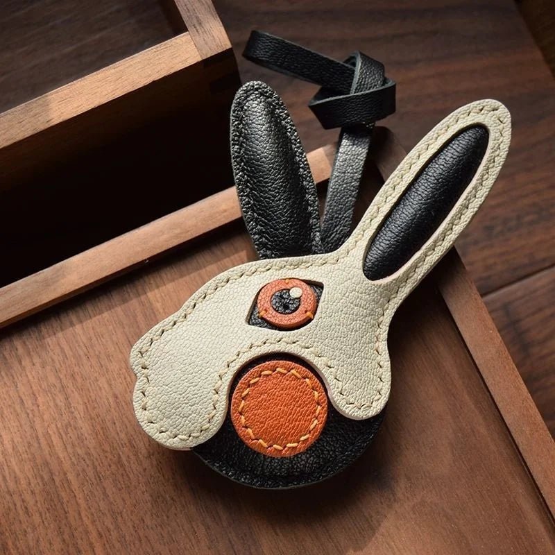 Modern Rabbit Leather Bag Charm – Handmade Two - Tone Bunny Keychain | Playful Minimalist Accessory | Cute Gift for Women - Tomlynam