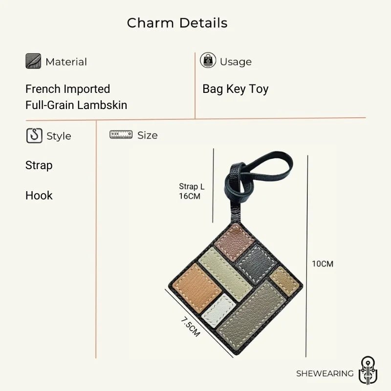 Mondrian - Inspired Geometric Leather Bag Charm, Handcrafted Art Accessory for Women, Minimalist Design, Unique Small Gift - Tomlynam