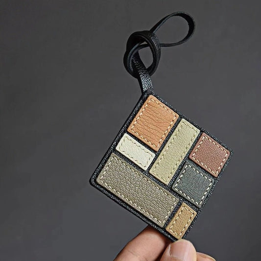 Mondrian - Inspired Geometric Leather Bag Charm, Handcrafted Art Accessory for Women, Minimalist Design, Unique Small Gift - Tomlynam