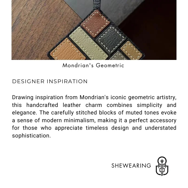 Mondrian - Inspired Geometric Leather Bag Charm, Handcrafted Art Accessory for Women, Minimalist Design, Unique Small Gift - Tomlynam