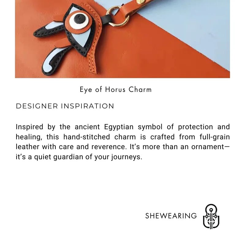 Mystic Eye of Horus Leather Bag Charm – Handmade Full - Grain Goatskin Keychain | Egyptian Protection Talisman | Lucky Pendant for Handbags - Tomlynam