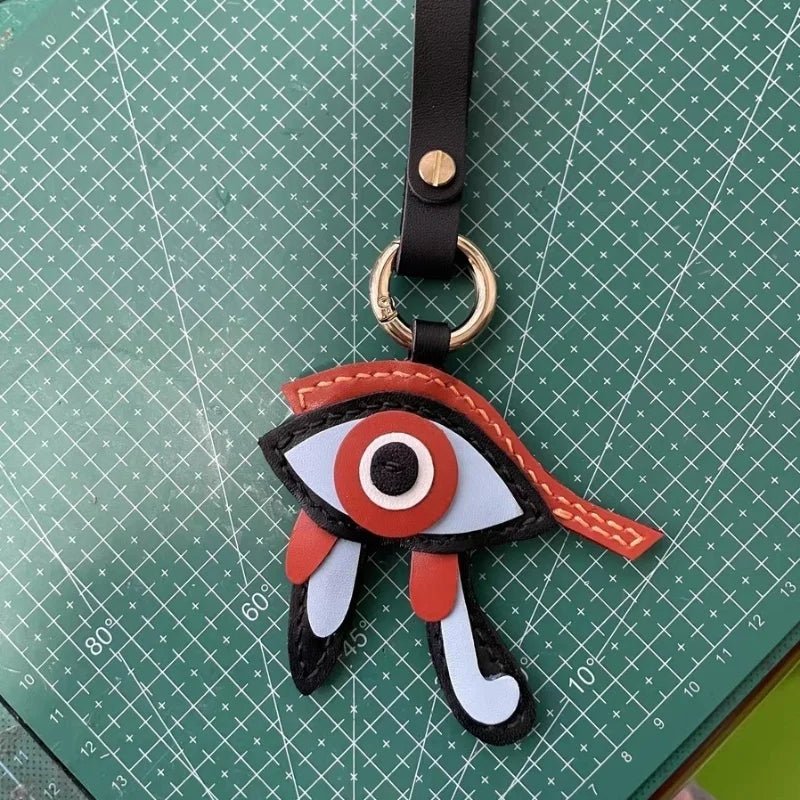 Mystic Eye of Horus Leather Bag Charm – Handmade Full - Grain Goatskin Keychain | Egyptian Protection Talisman | Lucky Pendant for Handbags - Tomlynam