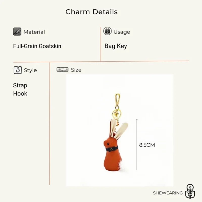 Nordic Bunny Leather Bag Charm – Handmade Full - Grain Leather Keychain | Whimsical Rabbit Pendant | Backpack & Handbag Decoration - Tomlynam