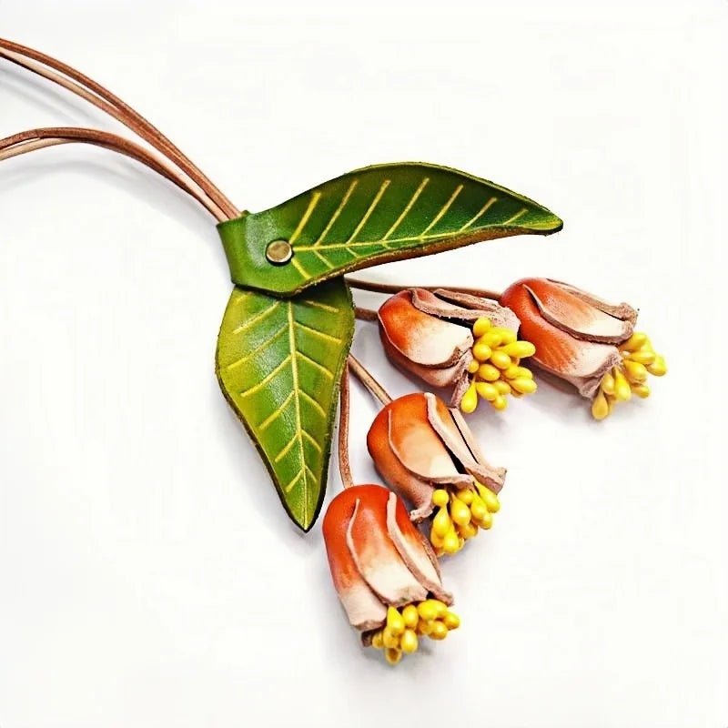 Nordic Floral Garden Leather Charm – Full - Grain Cowhide Handmade Accessory for Bags and Gifts, Blooming Style Elegance - Tomlynam