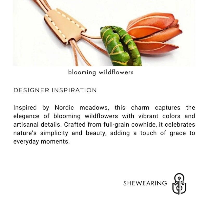 Nordic Floral Garden Leather Charm – Full - Grain Cowhide Handmade Accessory for Bags and Gifts, Blooming Style Elegance - Tomlynam