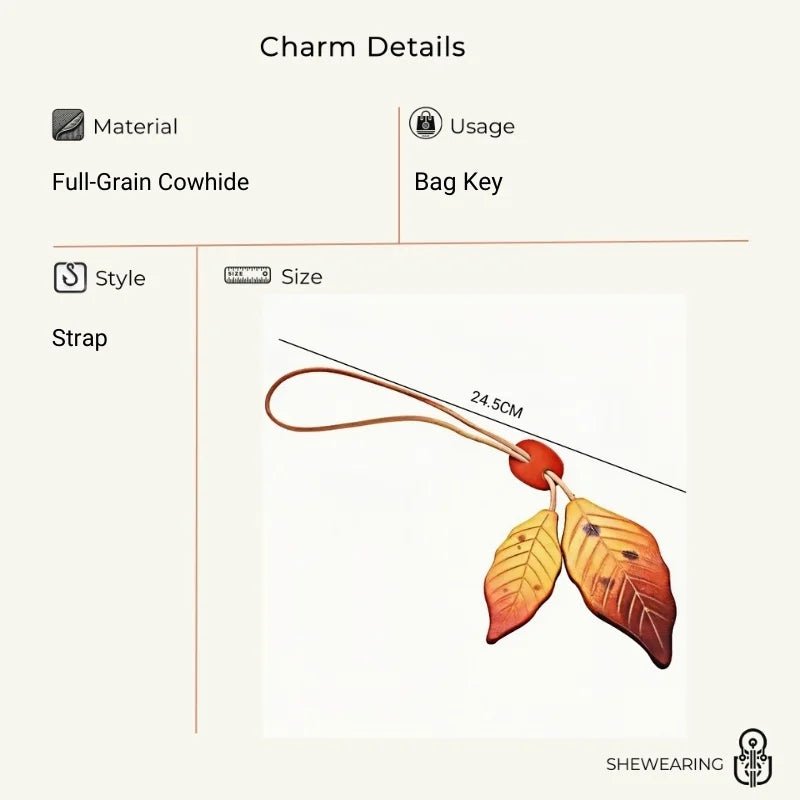 Nordic Lucky Leaves Leather Charm – Handcrafted Genuine Cowhide Leaf Bag Charm, Car Ornament, and Bookmark Accessory - Tomlynam