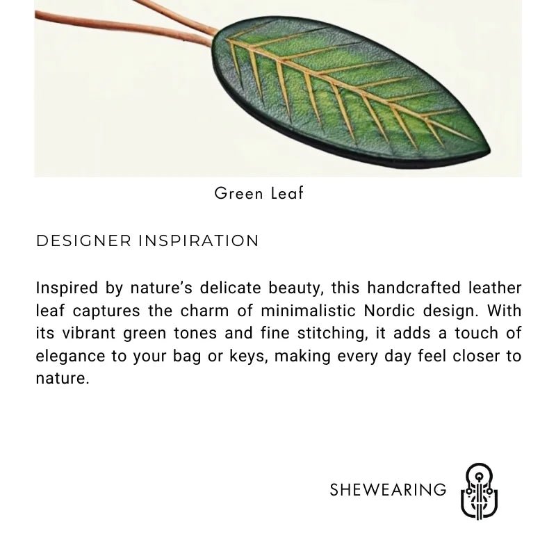 Nordic Minimalist Leaf Charm – Genuine Full - Grain Cowhide, Handcrafted Bag Accessory, Bookmark, Elegant Art Gift - Tomlynam