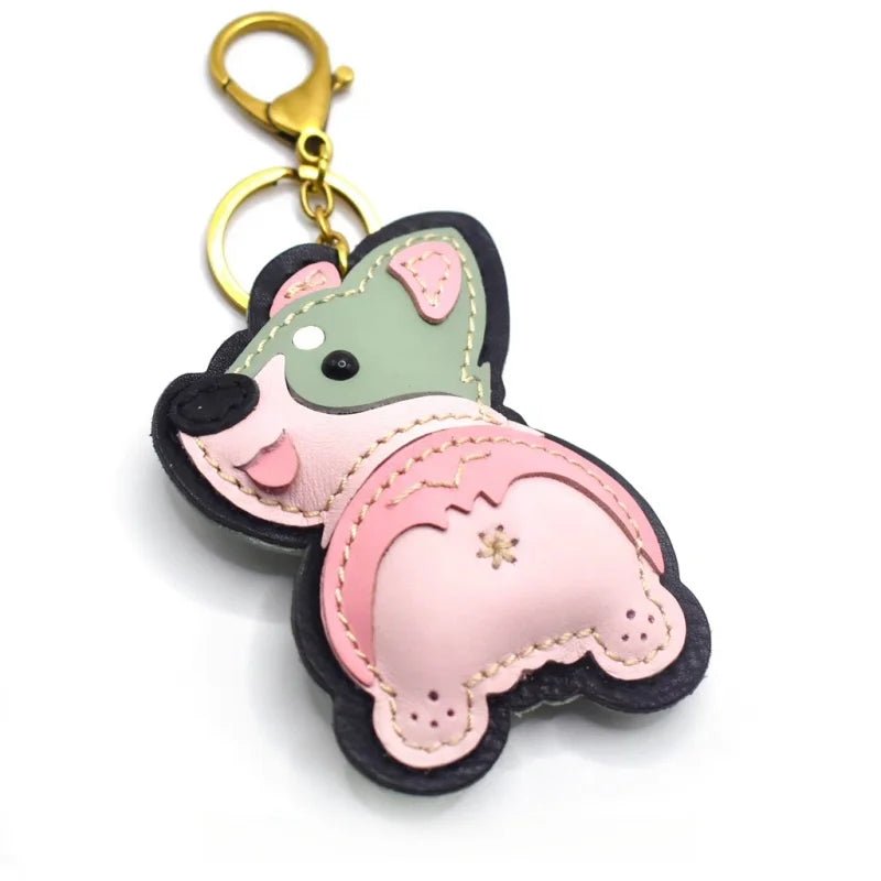 Nordic - Style Corgi Leather Bag Charm – Handmade Full - Grain Cowhide Puppy Keychain | Car Pendant & Trendy Bookmark | Cute Zodiac Dog Accessory - Tomlynam