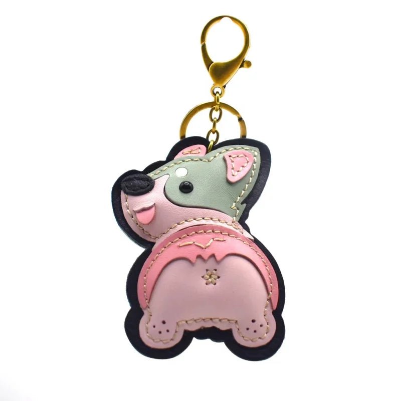 Nordic - Style Corgi Leather Bag Charm – Handmade Full - Grain Cowhide Puppy Keychain | Car Pendant & Trendy Bookmark | Cute Zodiac Dog Accessory - Tomlynam