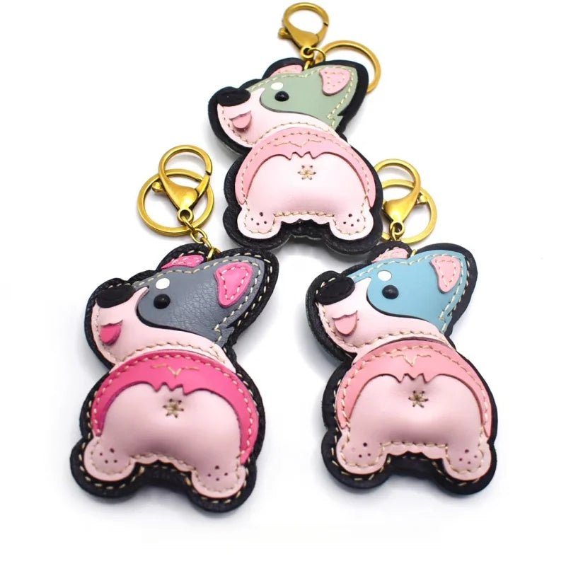 Nordic - Style Corgi Leather Bag Charm – Handmade Full - Grain Cowhide Puppy Keychain | Car Pendant & Trendy Bookmark | Cute Zodiac Dog Accessory - Tomlynam