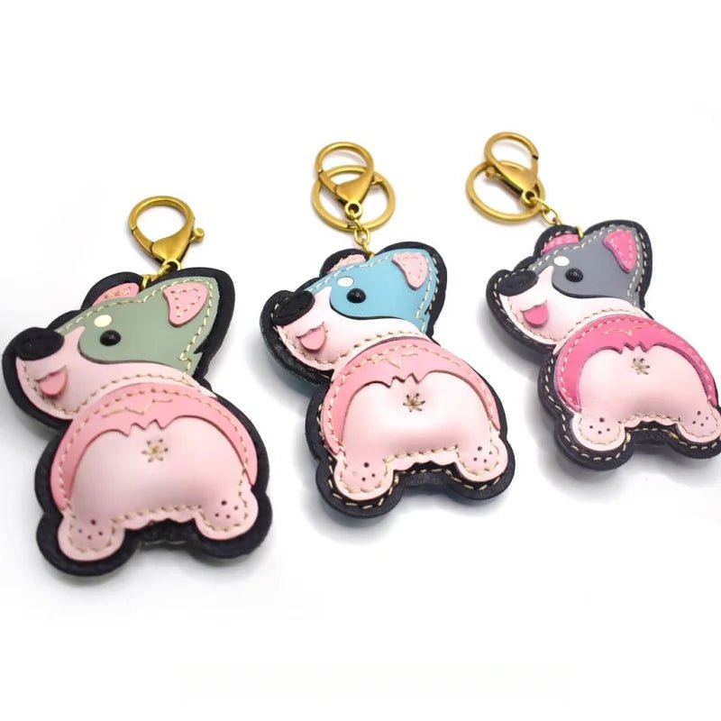 Nordic - Style Corgi Leather Bag Charm – Handmade Full - Grain Cowhide Puppy Keychain | Car Pendant & Trendy Bookmark | Cute Zodiac Dog Accessory - Tomlynam