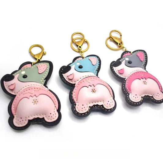 Nordic - Style Corgi Leather Bag Charm – Handmade Full - Grain Cowhide Puppy Keychain | Car Pendant & Trendy Bookmark | Cute Zodiac Dog Accessory - Tomlynam