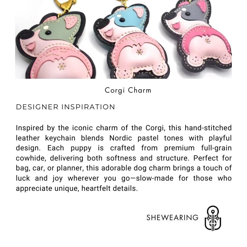 Nordic - Style Corgi Leather Bag Charm – Handmade Full - Grain Cowhide Puppy Keychain | Car Pendant & Trendy Bookmark | Cute Zodiac Dog Accessory - Tomlynam