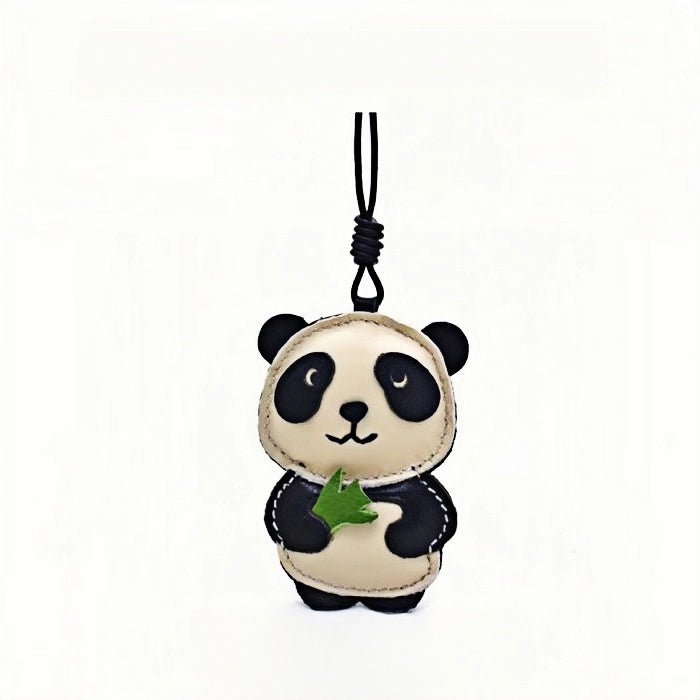 Nordic Style Panda Leather Bag Charm – Handmade Full - Grain Cowhide Keychain & Couple Ornament - Tomlynam