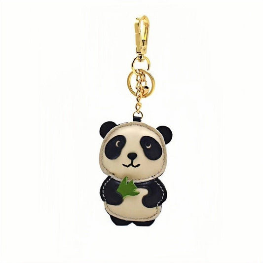 Nordic Style Panda Leather Bag Charm – Handmade Full - Grain Cowhide Keychain & Couple Ornament - Tomlynam