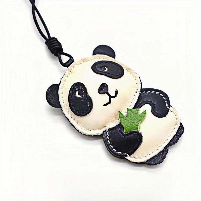Nordic Style Panda Leather Bag Charm – Handmade Full - Grain Cowhide Keychain & Couple Ornament - Tomlynam