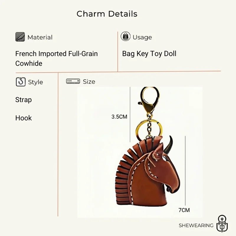 Nordic Unicorn Bag Charm – Genuine Leather Keychain Accessory, Handcrafted Cowhide, Unique Bookmark Design, Creative Gift for Her - Tomlynam