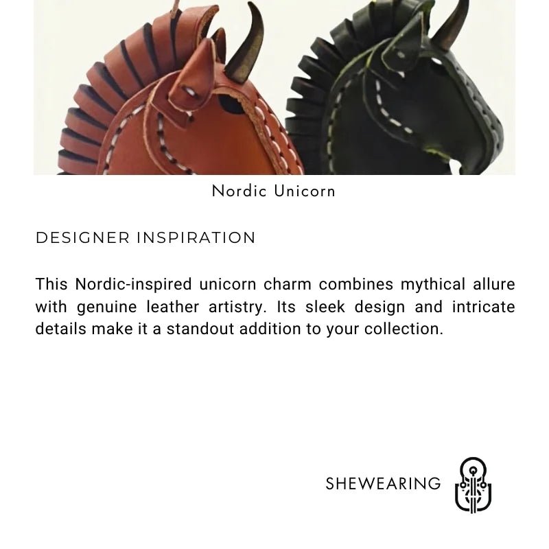 Nordic Unicorn Bag Charm – Genuine Leather Keychain Accessory, Handcrafted Cowhide, Unique Bookmark Design, Creative Gift for Her - Tomlynam