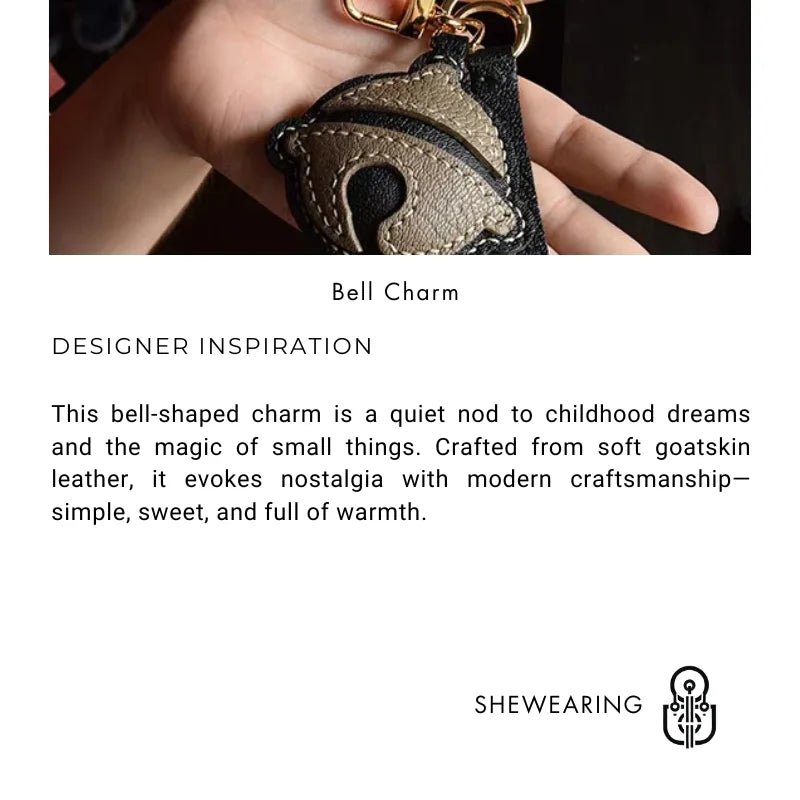 Nostalgic Bell - Shaped Leather Bag Charm – Handmade Full - Grain Goatskin Keychain | Cute Ornament for Purse | Whimsical Childhood - Inspired Gift - Tomlynam