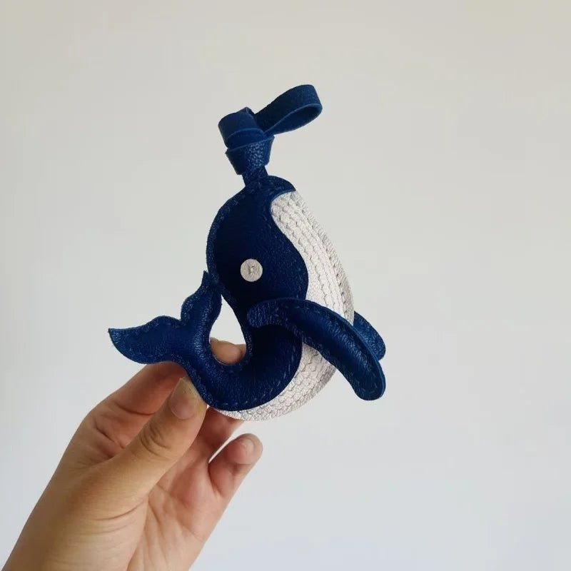 Ocean - Inspired Blue Whale Leather Bag Charm – Handmade Full - Grain Leather | Car Key Accessory | Nautical Gift for Women - Tomlynam